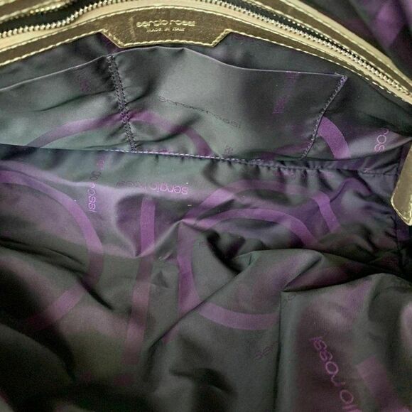 Sergio Rossi Italy Shoulder Bag Gold Baguette Handbag Charm Leather Purple Linin - Picture 6 of 7